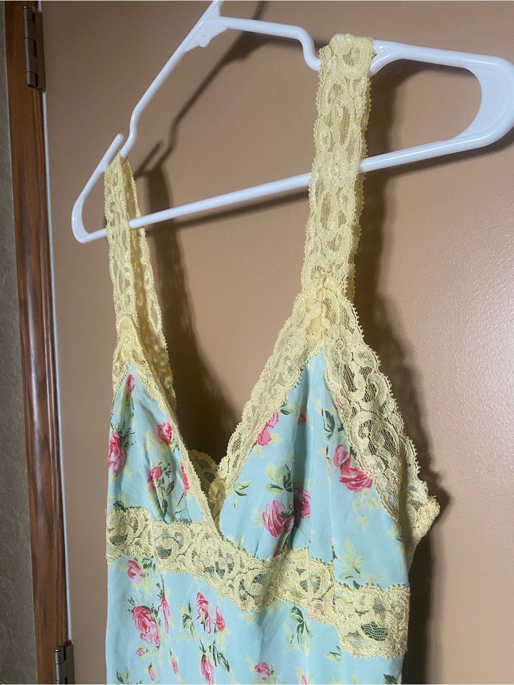 Betsey Johnson Mint Slip Dress with Yellow Lace Trim - Picture 3 of 6